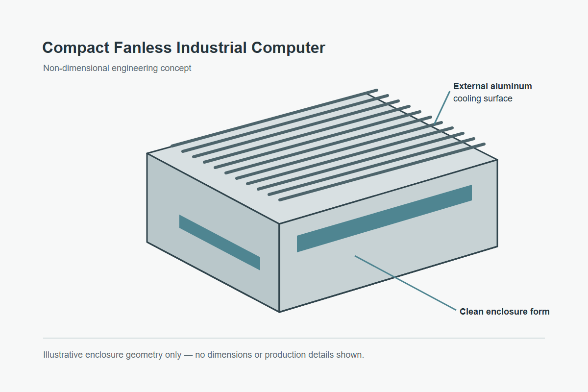 Compact industrial computer PCIe expansion and fanless cooling concept